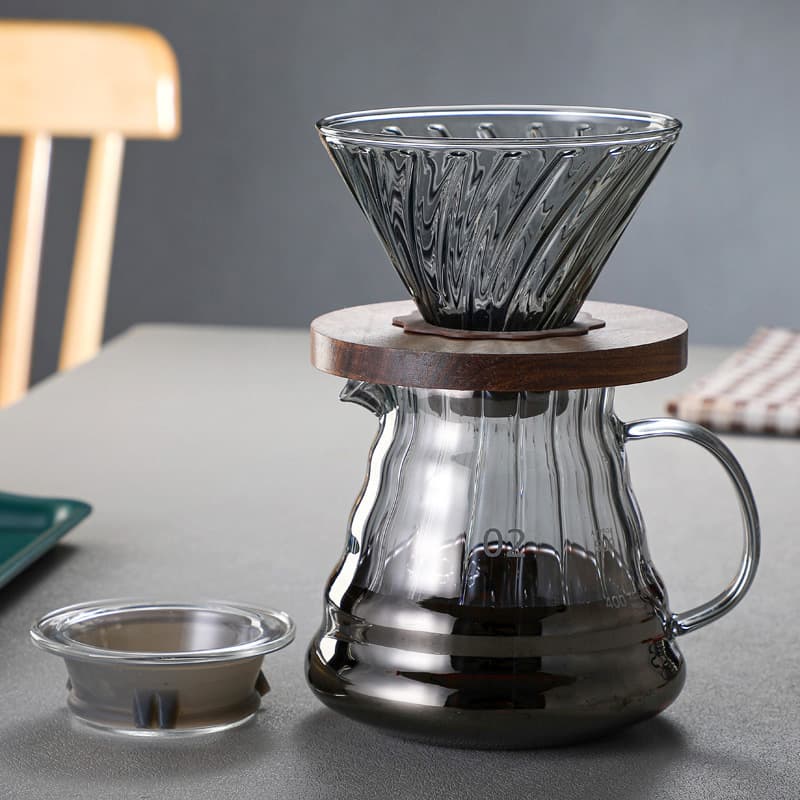 Smoke Gray V60 Coffee Pour-Over Glass Server Set with Drip Filter