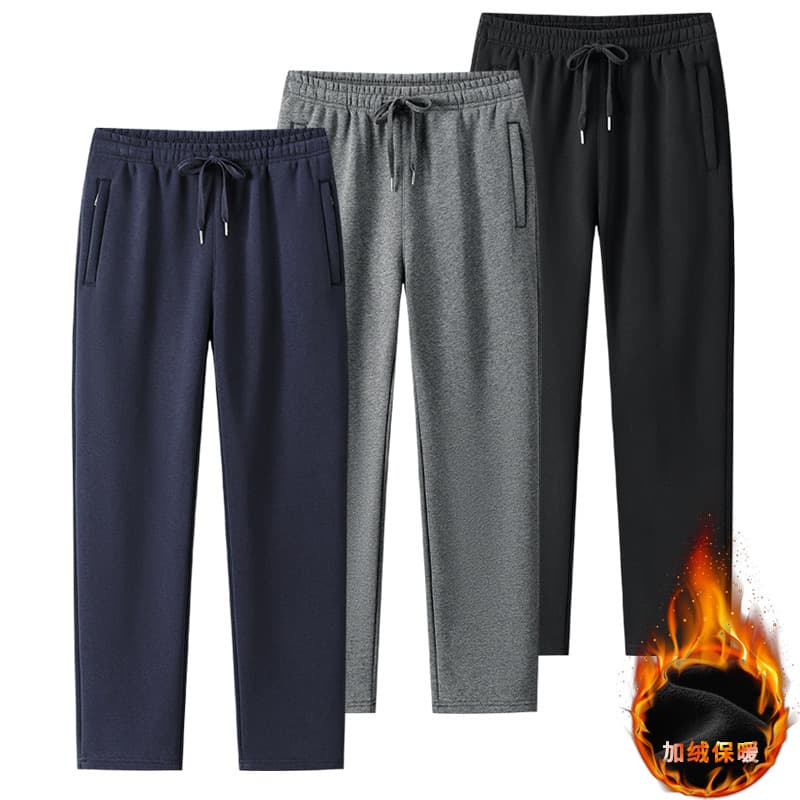 Men's Winter Fleece-Lined Thickened Loose Large-Size Sports Pants, Solid Color Wholesale Trousers, Men's Casual Pants