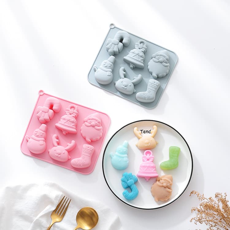 In Stock 6-Cavity Santa Claus Joyful Theme Silicone Mold for Baking Chocolate, Baby Food, and Cake
