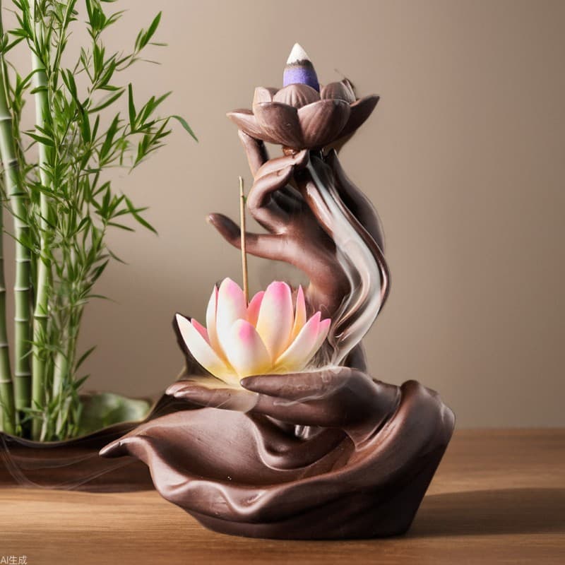 Ceramic backflow incense burner Zen Buddha's hand creative home agarwood incense burner incense insert backflow incense purple sand ornaments wholesale