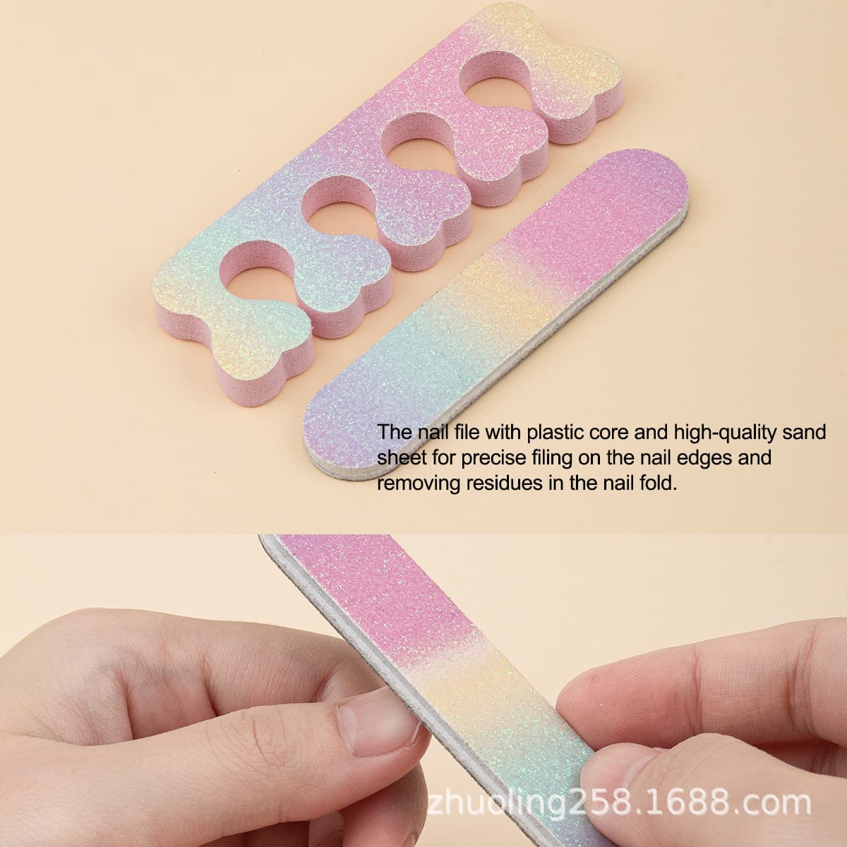 Rainbow Toe Separator Nail File Children's Manicure Kit Accessories EVA Toe Separator Cotton Sanding Strip Polishing Nail Art