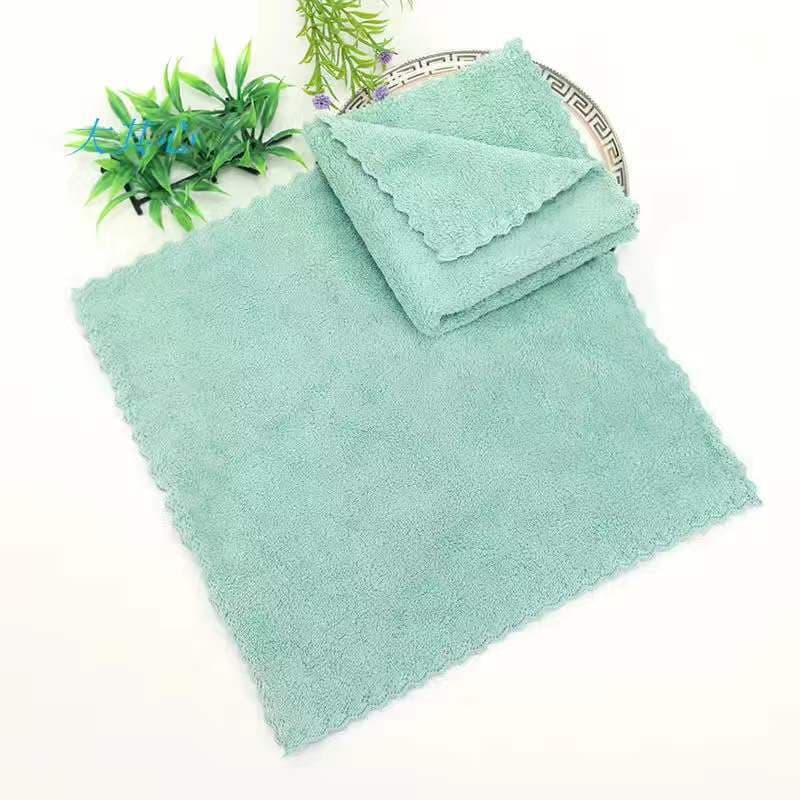 Warp Knit Coral Fleece Trimmed Square Towel 30*30 Thickened Absorbent Soft Kitchen Dish Towel Handkerchief Logo