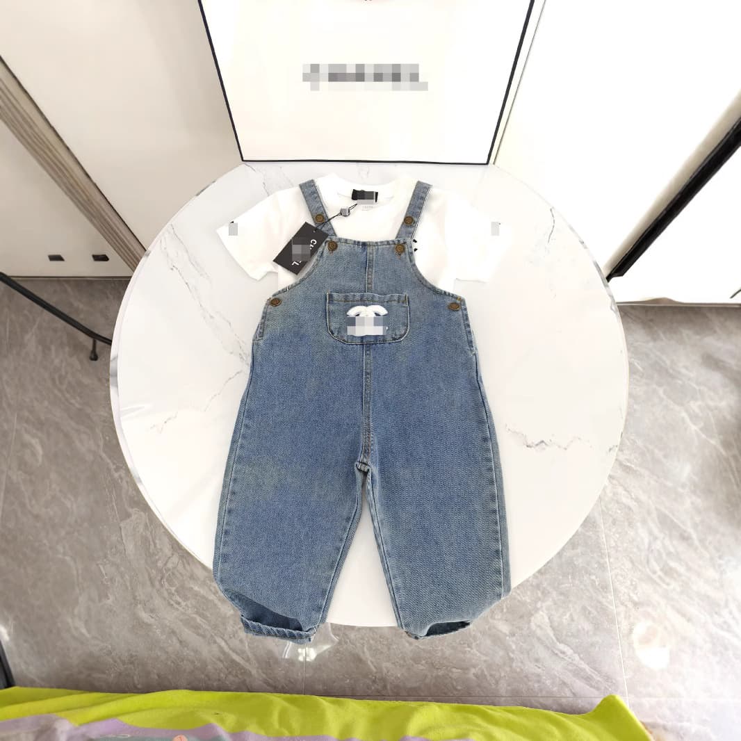 Kids Denim Overalls Spring Summer 2025 New Boys Girls Top + Pants Set Thin Denim Jeans