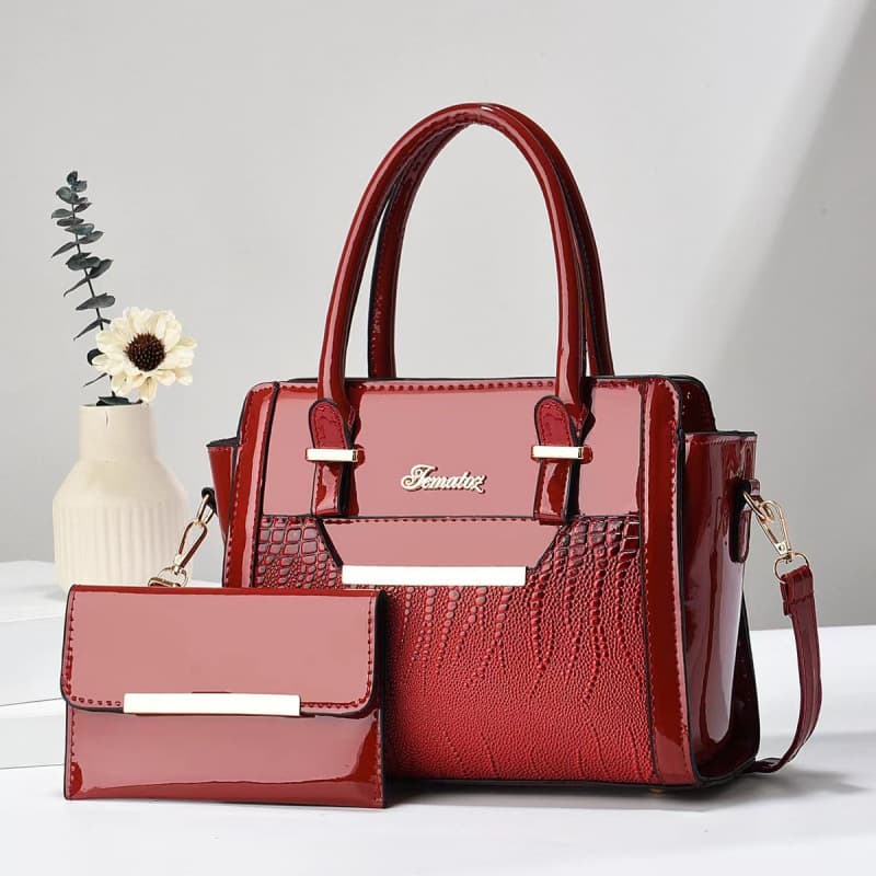 Luminous Stone Patterned Mother-Daughter Shoulder Bag Set Luxury Commute Handbag Soft Polyester Lining Single Zipper Closure