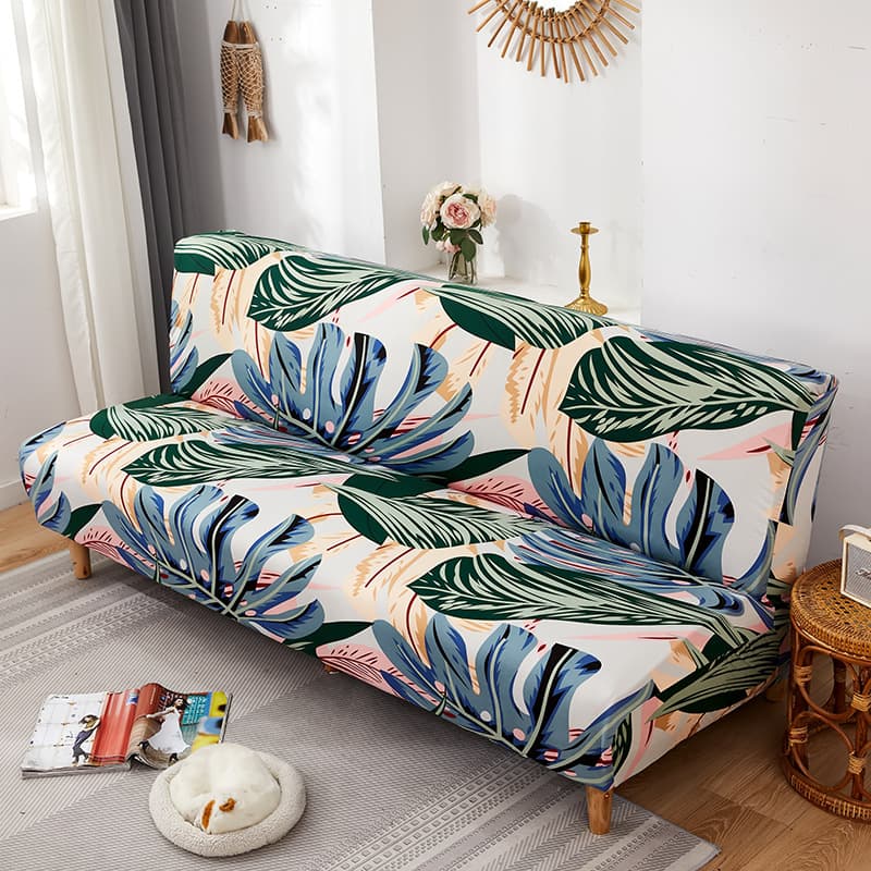Custom Cross-Border Scratch-Resistant Wear-Resistant Sofa Bed Cover, Elastic Foldable Armless Sofa Bed Slipcover, Full Wrap Solid Color Universal
