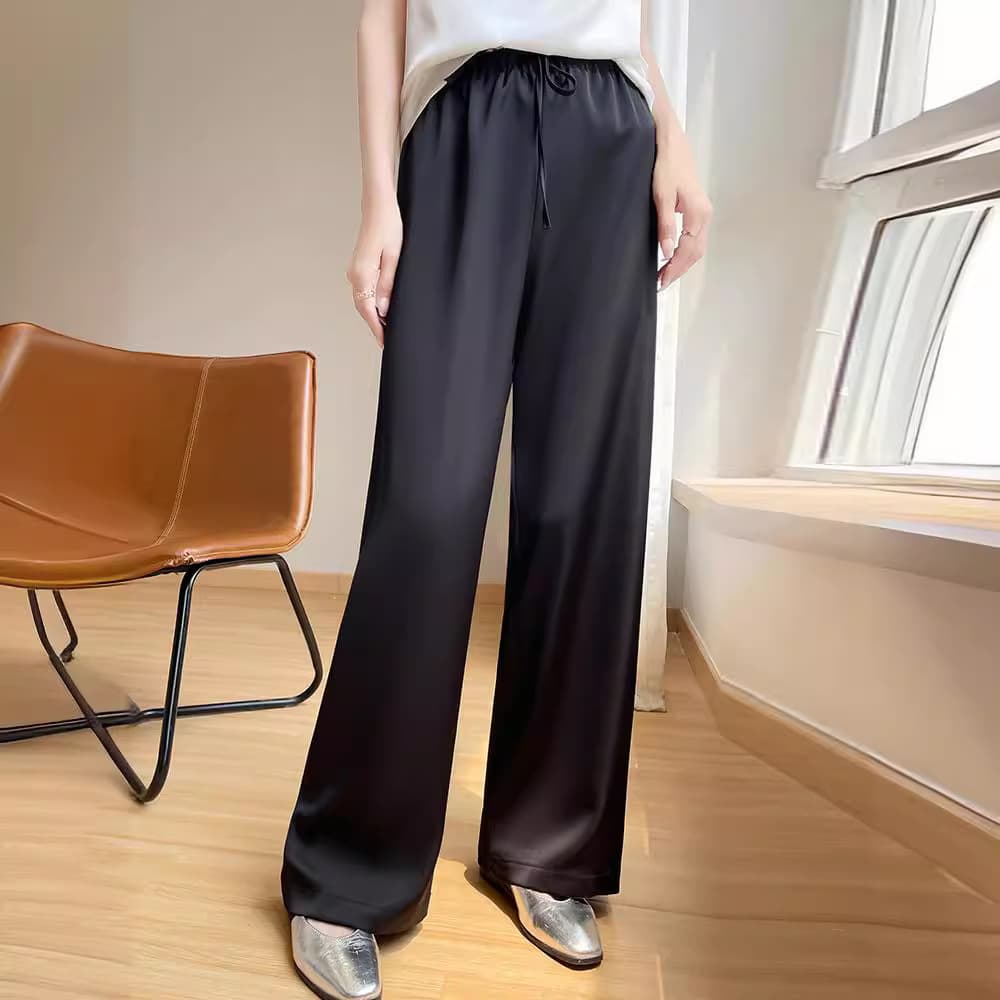 Wide-leg pants for women in the summer, thin satin ice silk loose acetate straight pants, national style high-waist drapey sunscreen cool pants