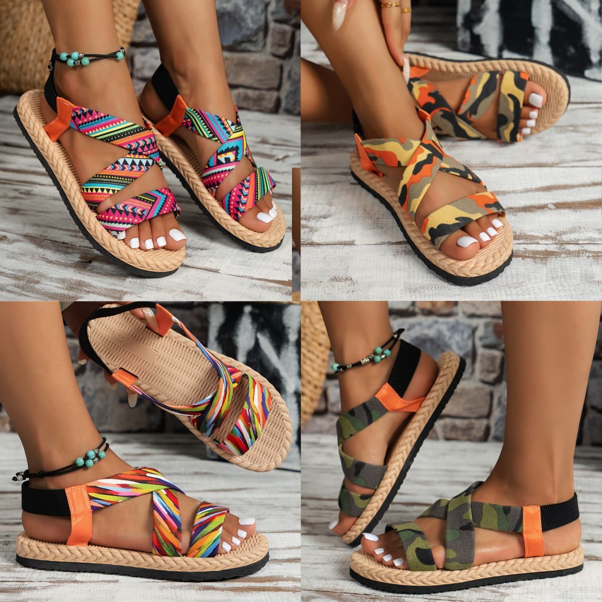 Lightweight Soft-Soled Sandals for Women 2024 Summer Flat Student Roman Sandals Women's Round-Toe Breathable Beach Sandals