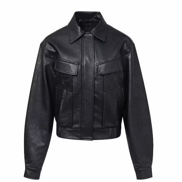 PB&ZA Women's 2026 Summer New Arrival American Retro Short Collar Long Sleeve Motorcycle Style Leather Jacket