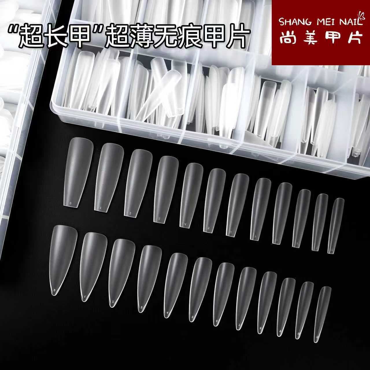 Shangmei Extra Long Nails Amazon Cross-border European and American Boxed Transparent Frosted Seamless Removable Fake Nails Manicure Patch