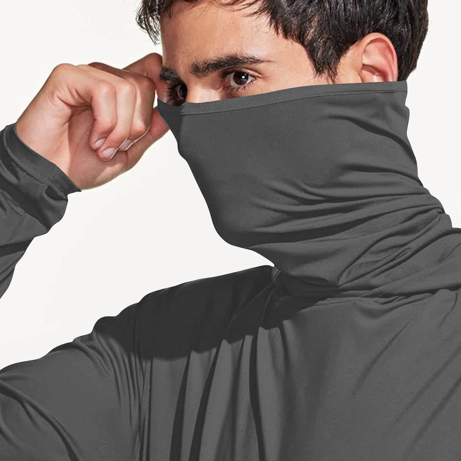 Amazon's new summer UV-protective long-sleeved ice silk fishing hooded men's T-shirt, cool and sun-protective clothing