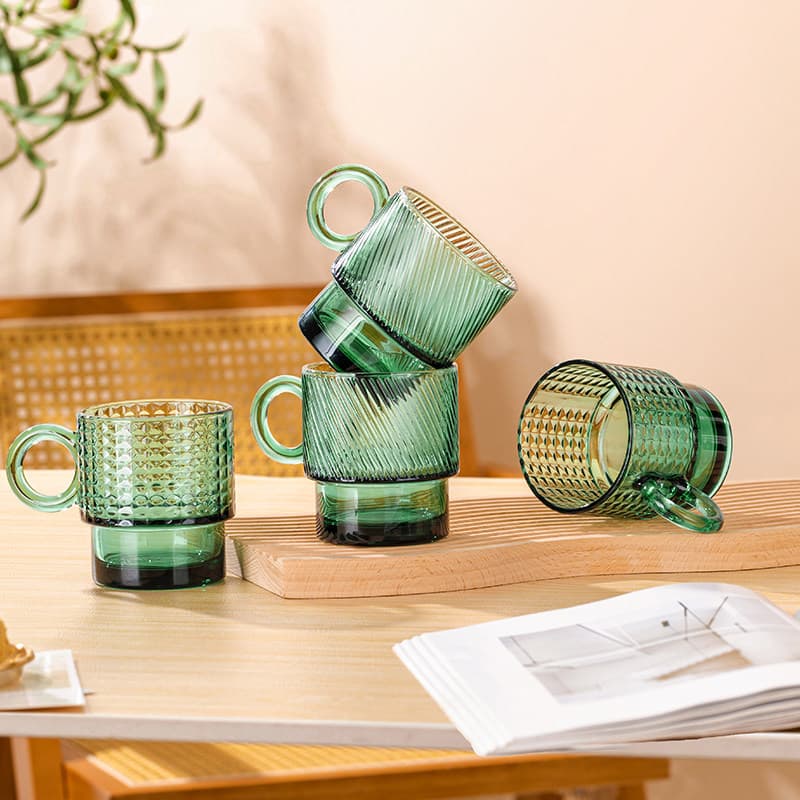 Harmony House Dark Green Glass Stackable Cups Coffee Cup High-End Gift Cup Cola Milk Breakfast Cup