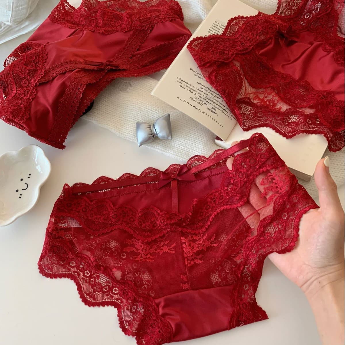 Red Silk Fantasy~Sexy Snake Year Satin Lace Underwear Women Low-Rise Pure Desire Zodiac Year Red Wedding Triangle Panties