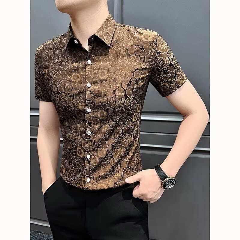 Men's short-sleeved floral shirt floral middle-aged dad loose middle-aged summer new 2026 shirt satin men