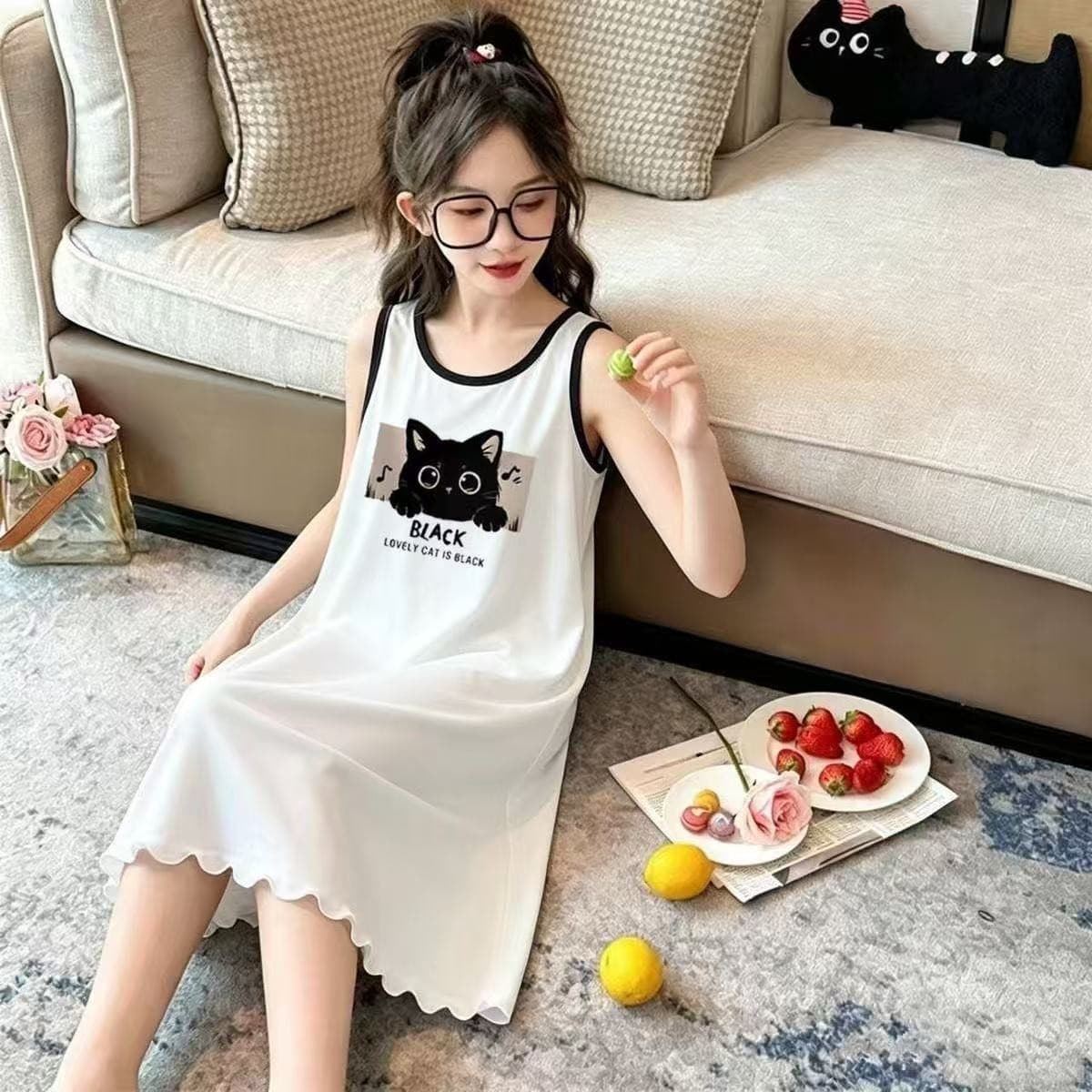 Summer thin girls' sleeveless vest nightgown children's cute home clothes air-conditioned pajamas comfortable and sweat-absorbent