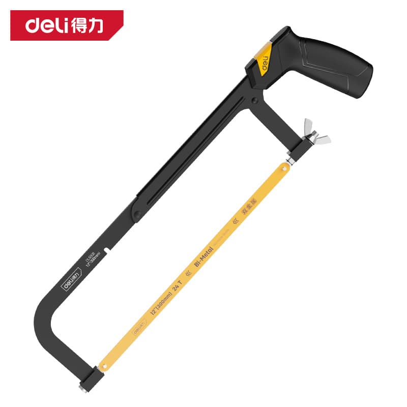 Deli Tool DL6008 Adjustable Steel Hacksaw Frame Adjustable 8/10/12 inch (Yellow) 12 inch 24T