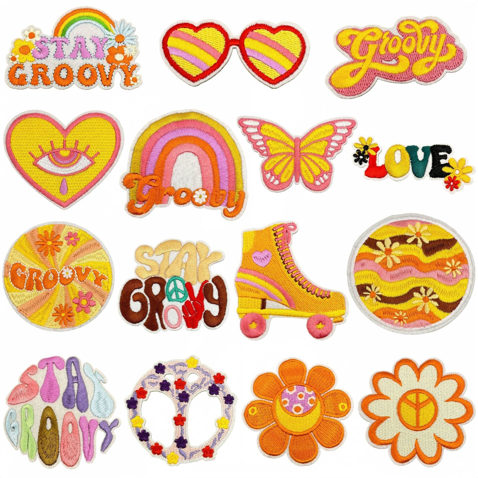 Bohemian Style Embroidered Fabric Patches Cartoon Butterfly Floral Embroidery Badges, Ready-to-Ship Garment Accessories Iron-On Repair Patches