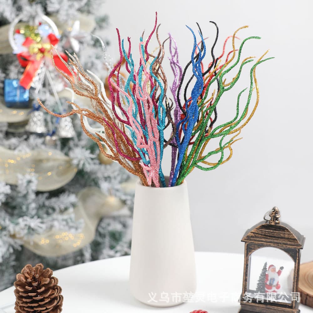 Christmas decorations, simulated branches, golden bells, dead branches and leaf accessories, glitter dead branches, festive atmosphere, party cuttings