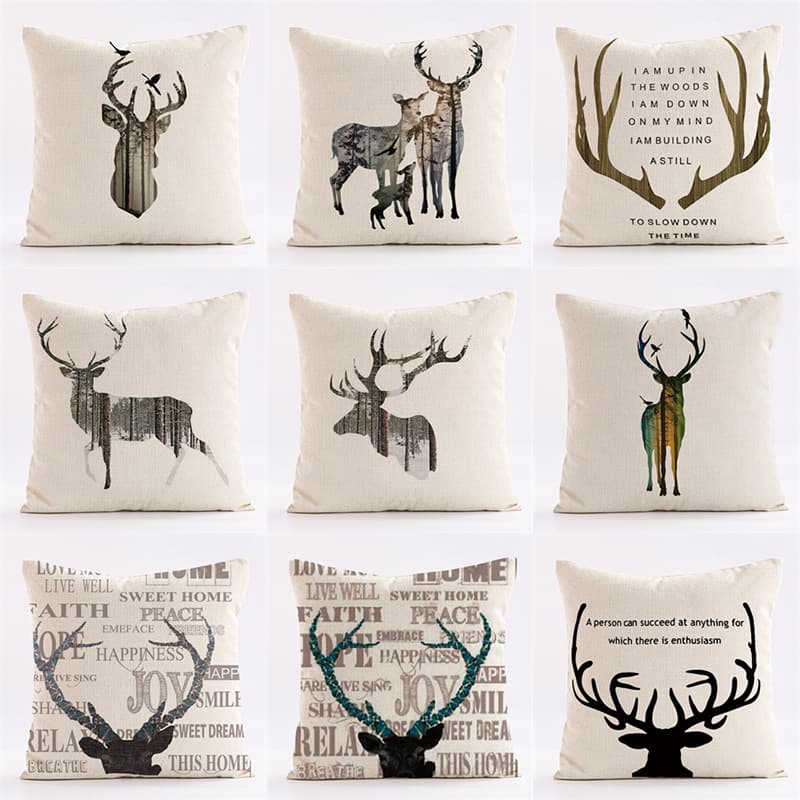 Nordic-style creative reindeer antler linen cushion cover, home sofa cushion cover, daily use, bay window large cushion, holiday gift.