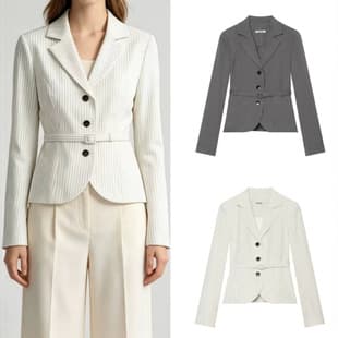 New Foreign Trade European-American Style Belted Slimming Waist Striped Lapel Button-Up Premium Blazer Jacket Trendy