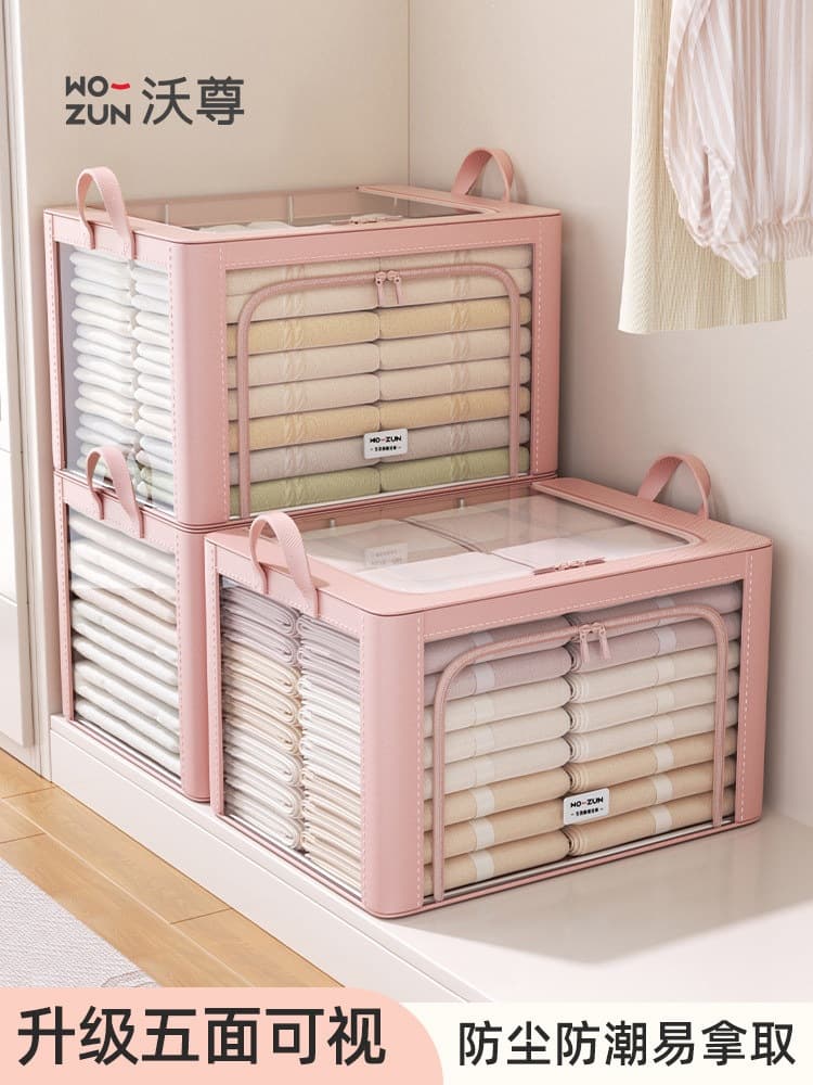 Clothing Storage Bag Organizer, Fabric Linen Storage Box for Quilts, Large Capacity Transparent Wardrobe Storage Container