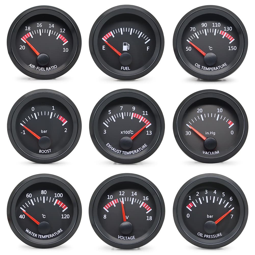 Cross-border Hot Selling 2-inch 52mm Black Face Car Dashboard Gauge 12V Turbo Vacuum Water Temperature Oil