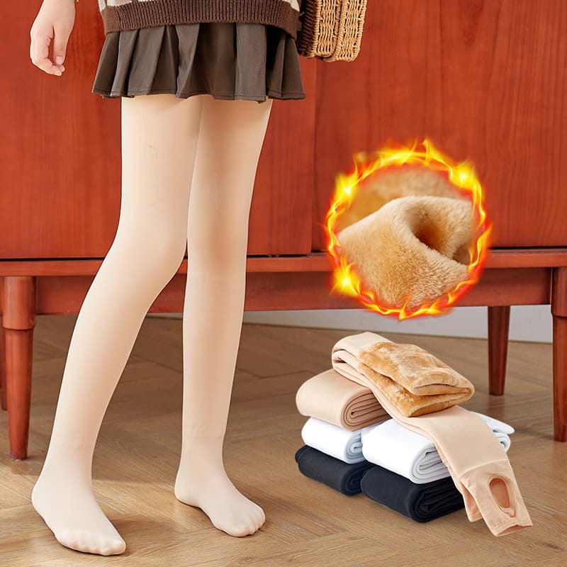 Children's Shiny Skin-Tone Tights, Fleece-Lined Thickened Girls' Leggings, Winter Bare-Leg Look Warmth Retention Tights