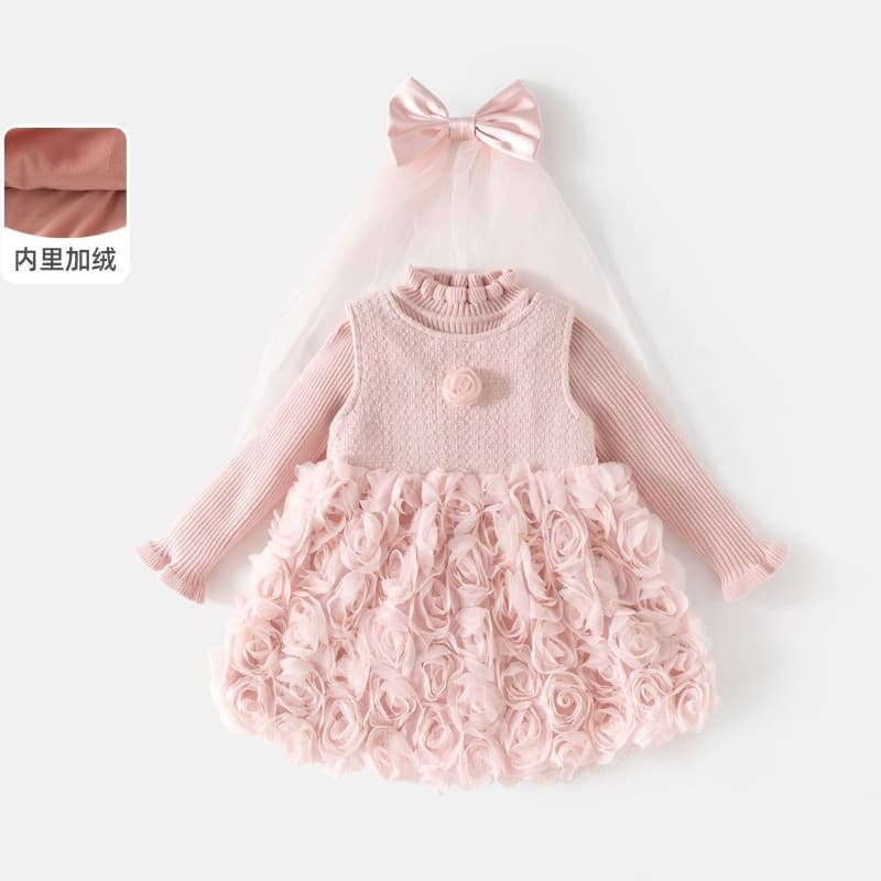 Girls' dress, autumn and winter style, children's princess dress, one-year-old dress, velvet mesh skirt