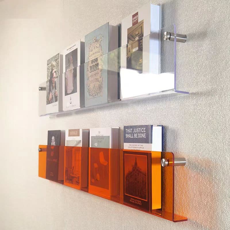 Transparent acrylic wall-mounted shelf, study room magazine display rack, kindergarten wall-hung storage for books and newspapers
