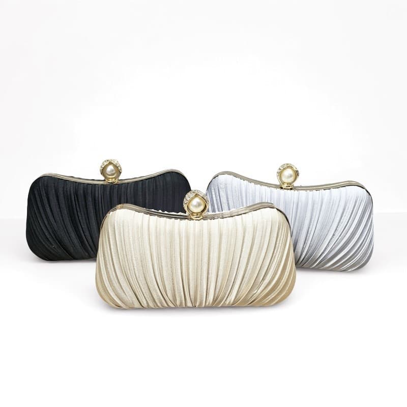 New Cross-Border Silk-Like Evening Clutch Bag with Waist-Cinching Design, Pleated Cheongsam Bag, Evening Bag, Women's Formal Bag