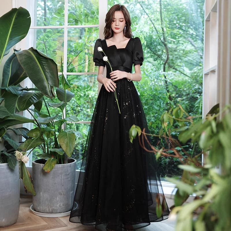 Black Hepburn Evening Gown Long Slim French Luxury Unique Dress for Annual Meeting Hostess Art Exam Dress