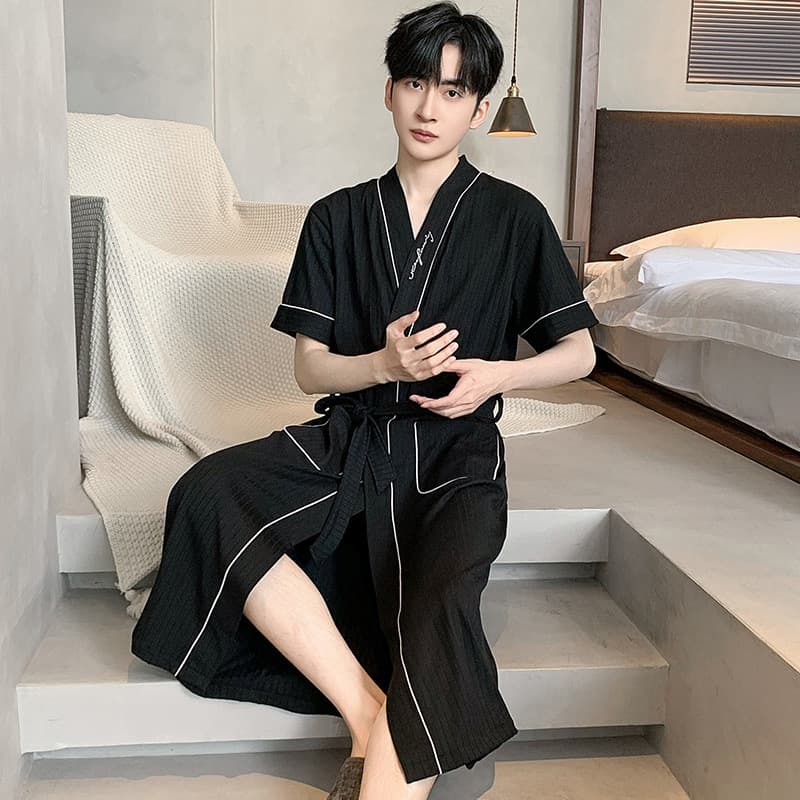 Men's Thin Cotton Bathrobe 2025 New Summer Bathrobe Men's Summer Pajamas Loungewear for Men