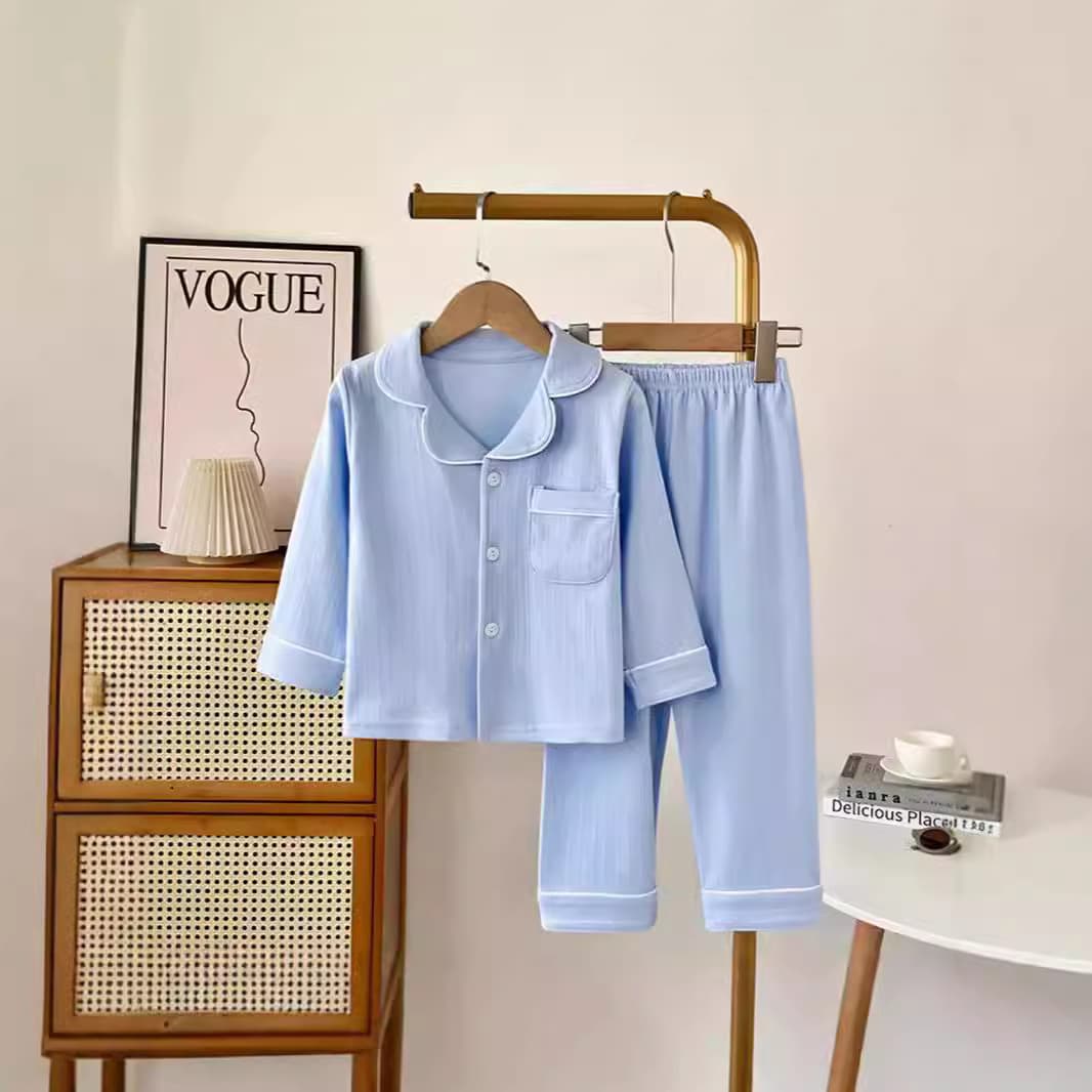 Autumn/Winter New Style Children's Pure Cotton Combed Cotton Homewear Cardigan Pajama Set for Boys and Girls (Solid Color)