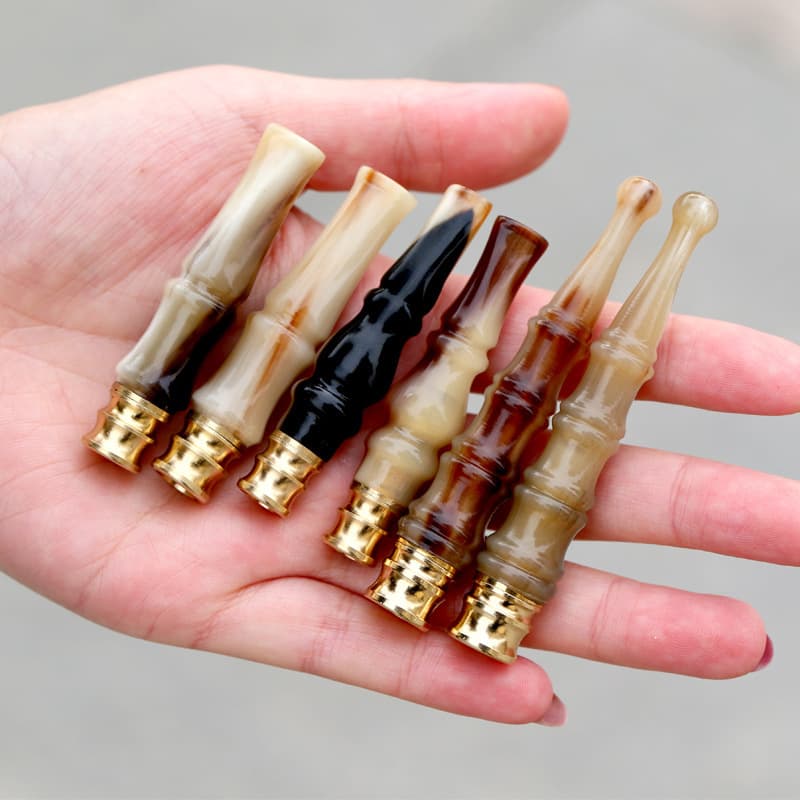 Yak horn cigarette holder filter washable double filter pull rod type thick and thin cigarette filter tip men's gift
