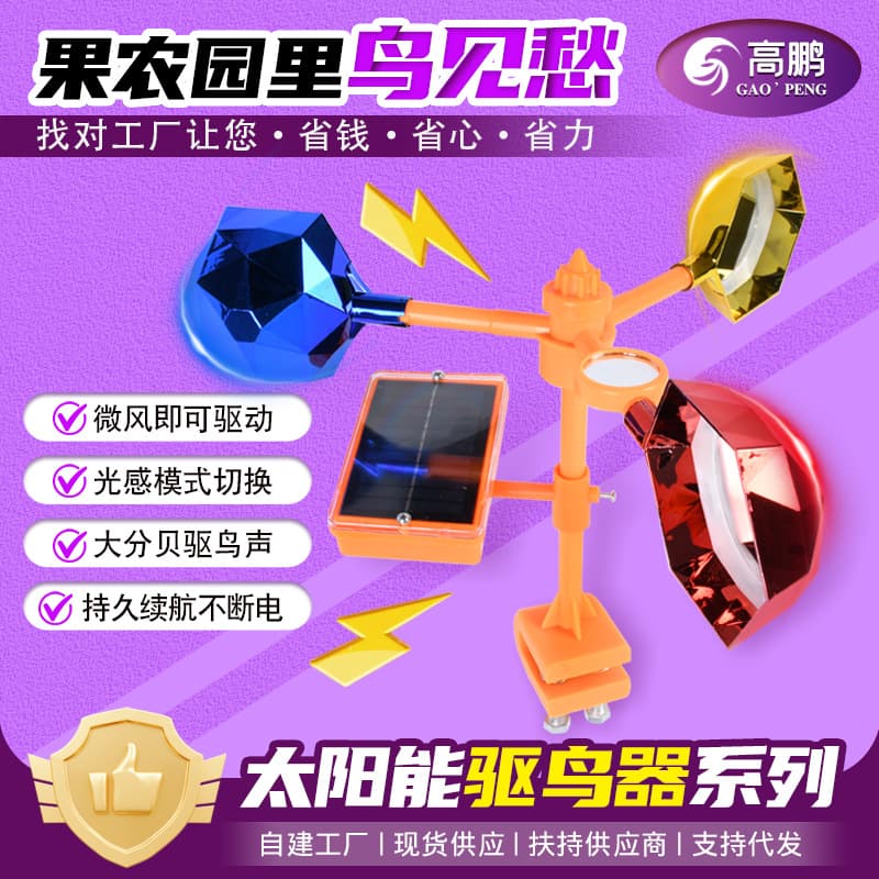 New Solar Voice, Wind, and Reflective Bird Repeller for Orchards, Fish Ponds, and Farmland
