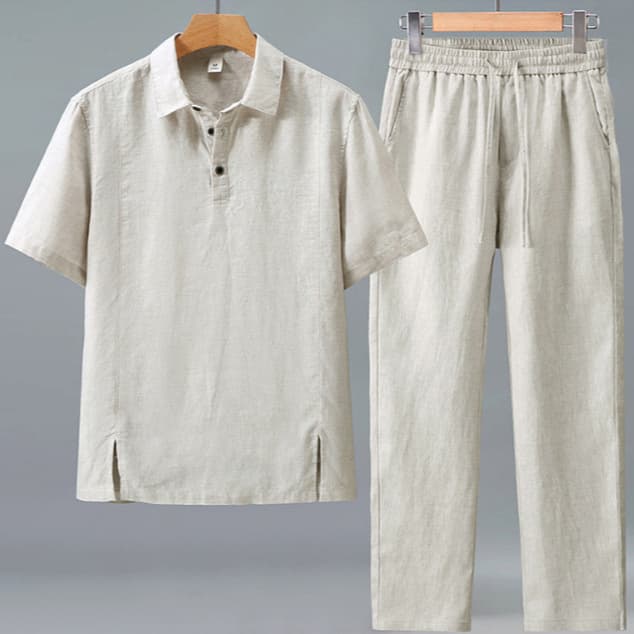 1517+3047 Long pants short sleeve suit new Chinese style linen shirt men's summer loose thin men's suit