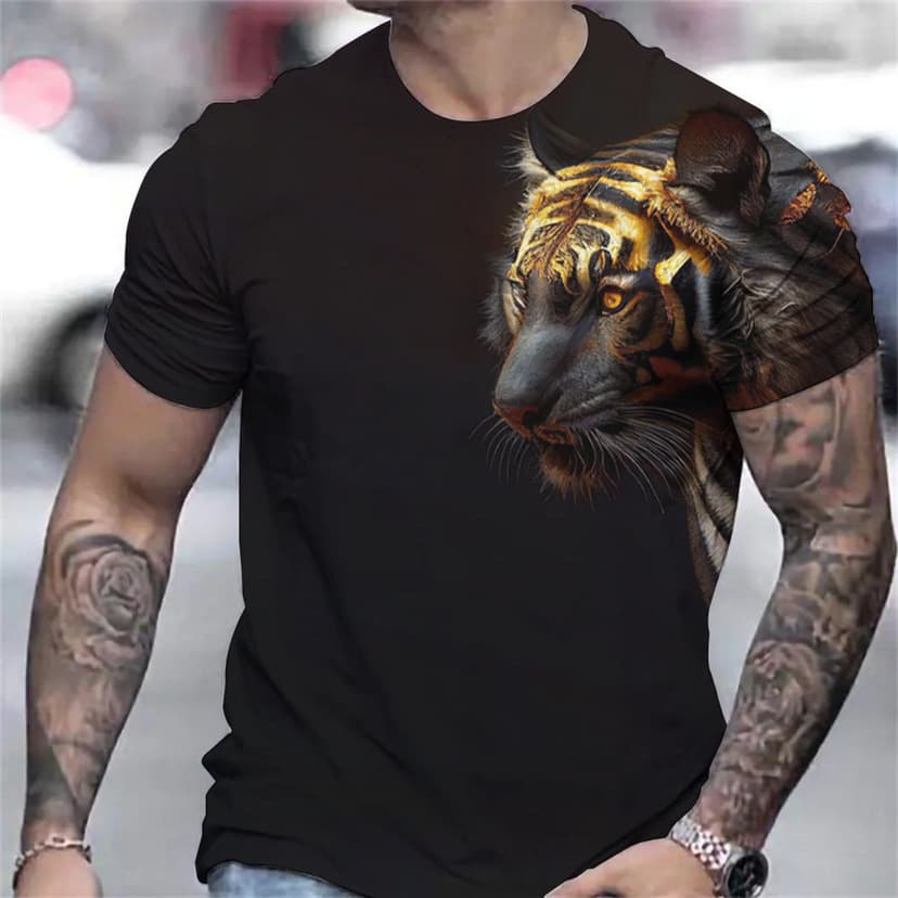 Southeast Asia code temu cross-border foreign trade popular tiger picture digital 3D printing men's round neck short-sleeved casual T-shirt