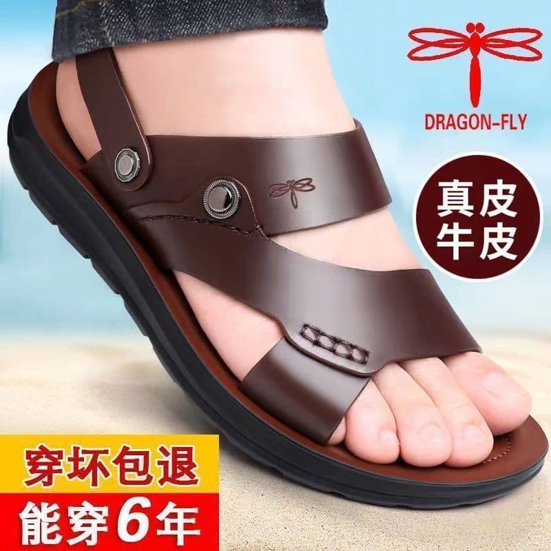 Dragonfly Brand Genuine Men's Sandals 2025 New Style Wear-Resistant Soft Sole Outdoor Beach Shoes Genuine Leather Men's Sandals