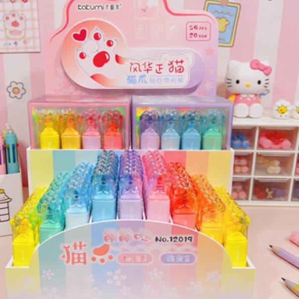 New cat paw shape eye protection highlighter student stationery handbook key mark graffiti mark with display rack