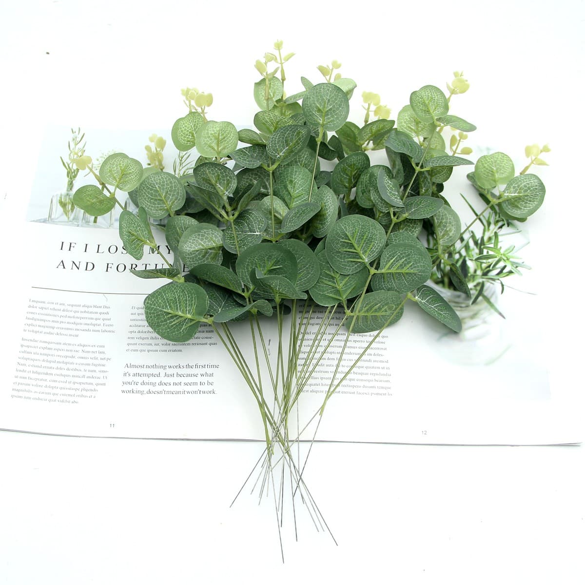 Single Stem Money Leaf Eucalyptus Artificial Plant Fake Greenery Wedding Floral Arrangement Decorative Foliage