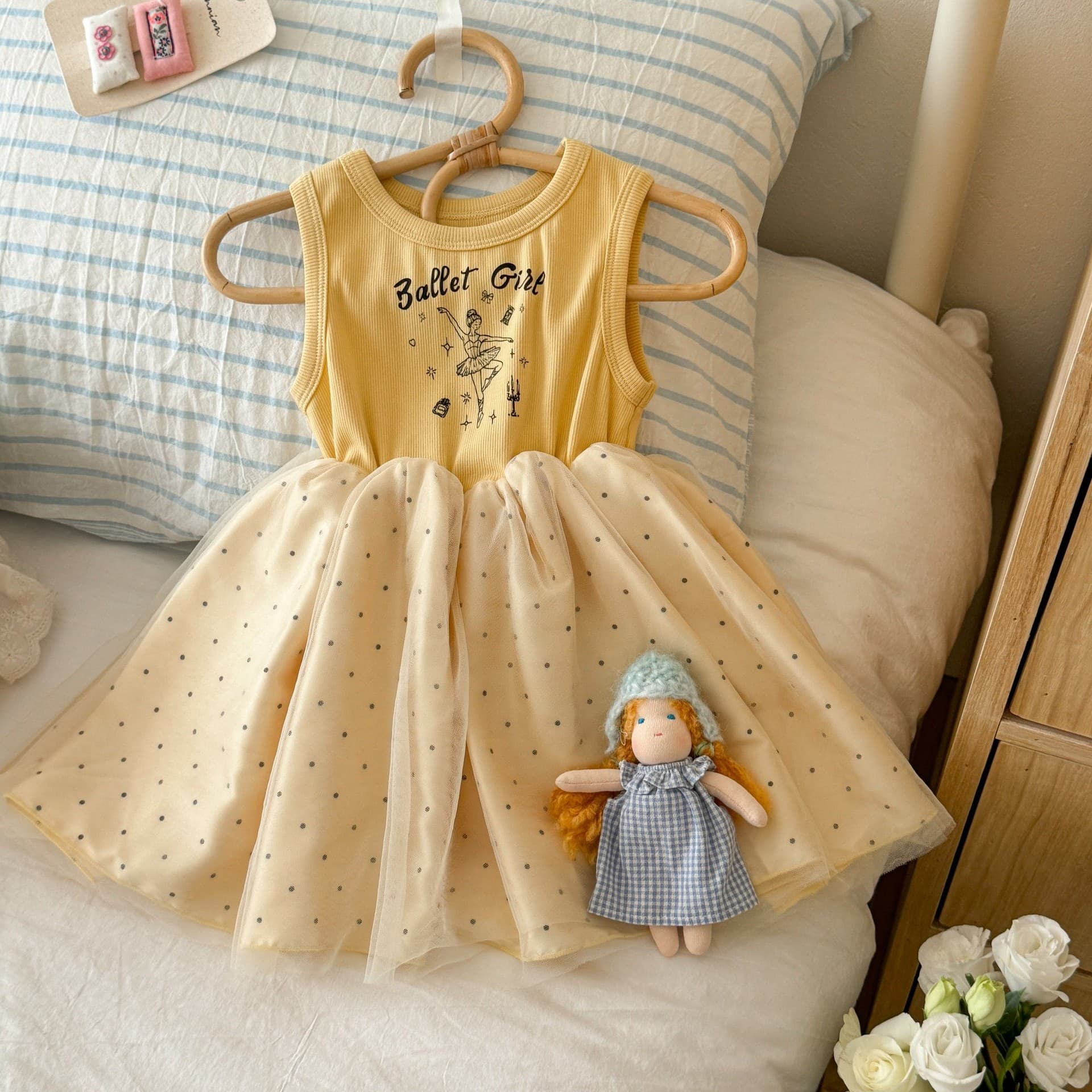 Girl Princess Polka Dot Dress Summer 2026 Children New Style Girls Flower Bud Vest Dress Summer