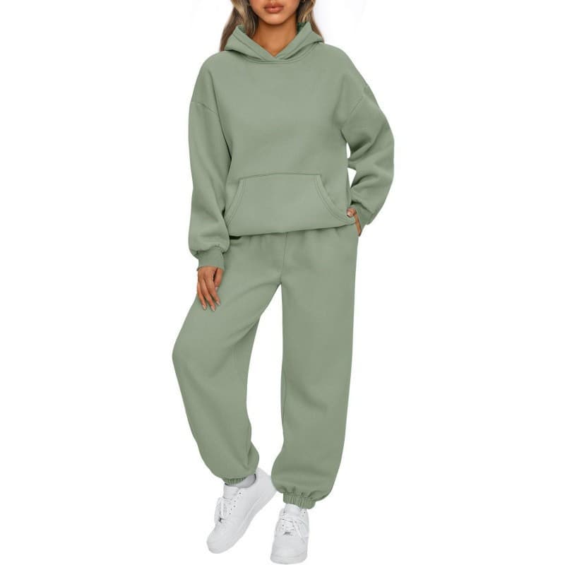 Drop Shoulder Jogger Pants European and American Export Fall/Winter New Amazon Couple Casual Hoodie Fleece-Lined Set