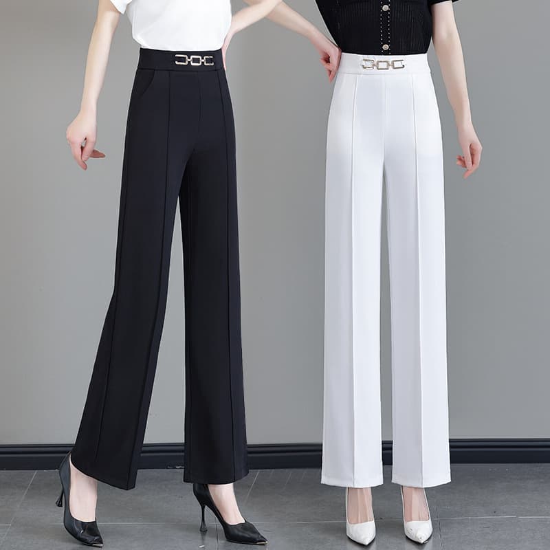 Elastic High-Waist Flowing Casual Straight Wide-Leg Pants for Women, New Summer Loose Fit, Slimming and Height-Enhancing Stylish Long Pants