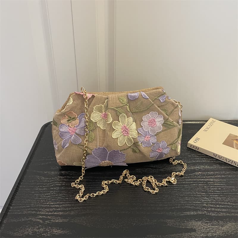 Cross-border new women's bag heavy industry ink style mesh embroidery sequin bag light luxury handbag evening bag cloud bag