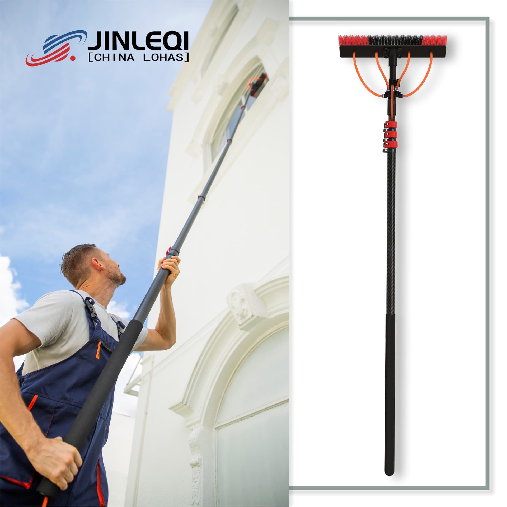 Telescopic Pole for Cleaning Exterior Walls, Car Wash Brush, Photovoltaic Panel Cleaning Tool, Water Brush, Glass Cleaning Brush, Extension Pole
