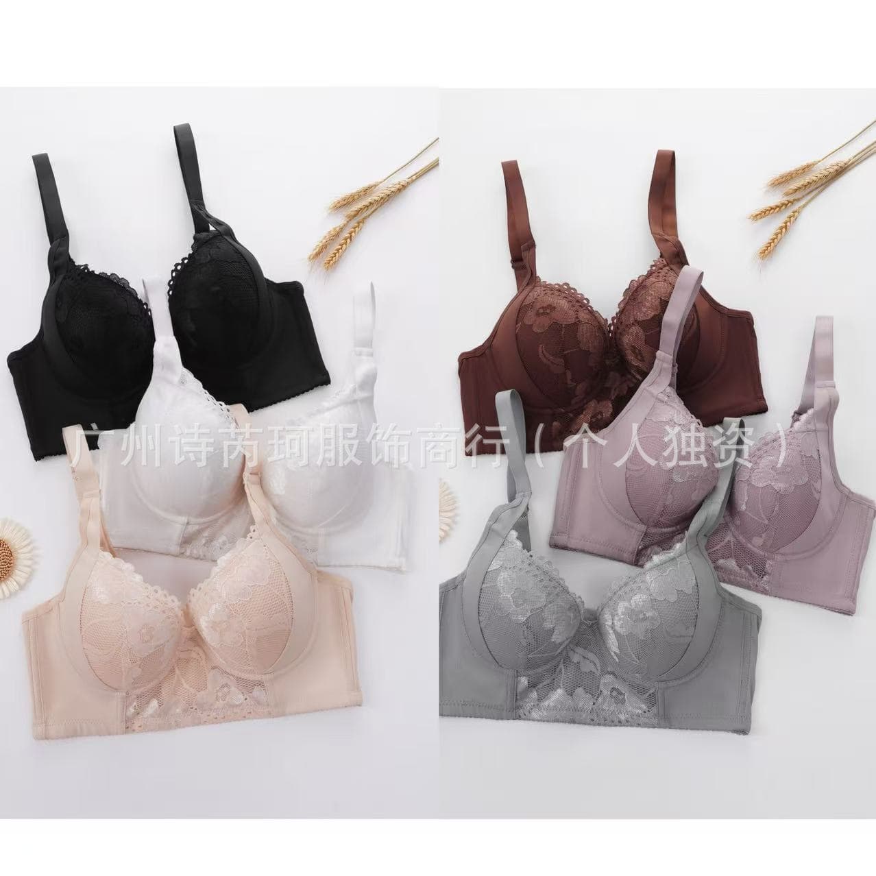 2025 Amazon Temu Beauty Salon Embroidered Thin Cup Plus Size Bra with Wide Side Coverage, Underwire, and Five-Row Closure