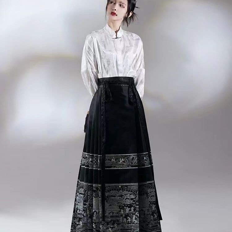 New Chinese style women's two-piece suit set, black stand-collar shirt and modified Hanfu-style skirt, spring and autumn new style.