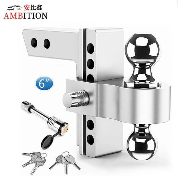 DROP6 Cross-border Adjustable Square Tube 2-6 inch Dual Ball Tow Bar Set, Aluminum Alloy Anodized Silver