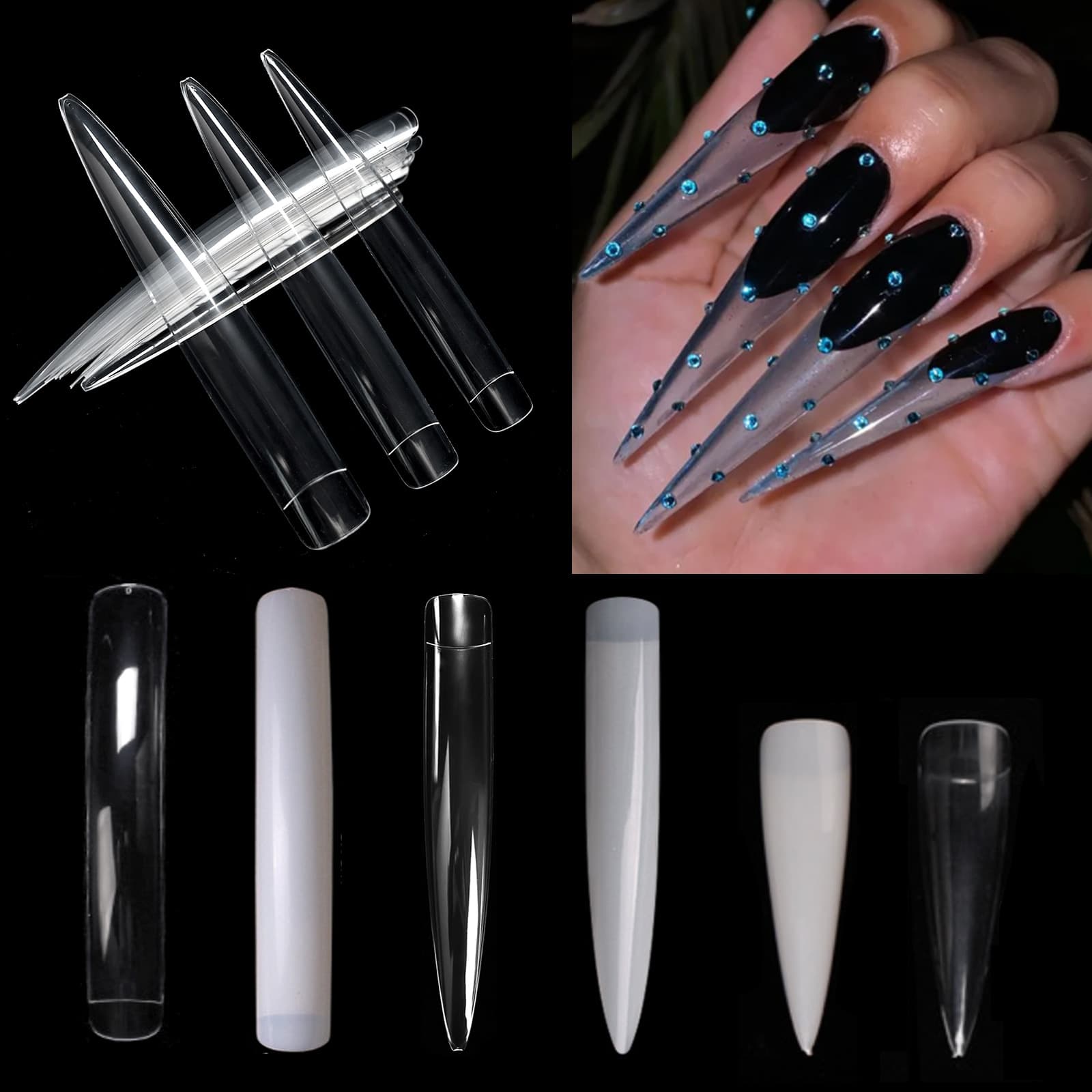Cross-border Nail Art Super Long Salon Nail Tips Pointed Square Craft Nail Tips Template Performance Art Fake Nail Patches