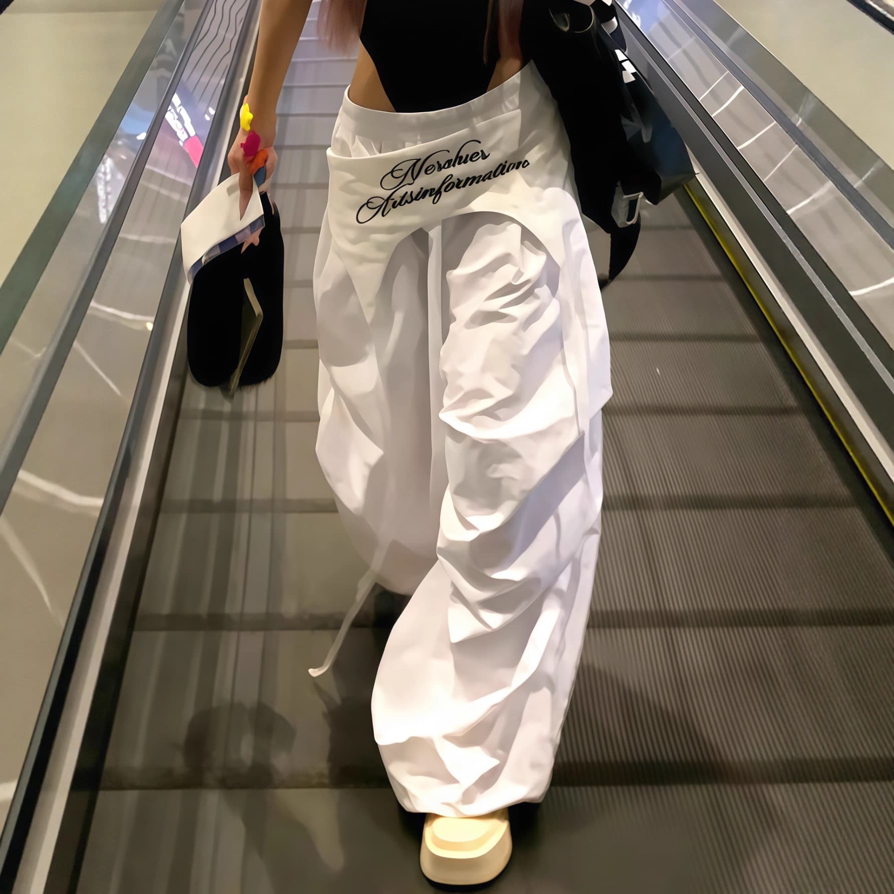Y2K women's casual fashion street style splicing print jogging elastic waist straight skirt pants wide leg trousers women's clothing