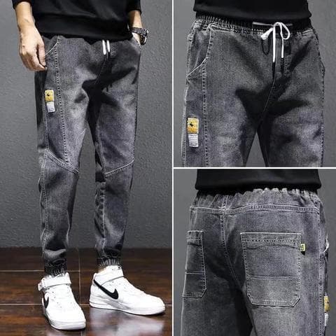 Men's Jeans Autumn Winter Large Size Loose Cargo 9/10 Length Casual Drawstring Harem Pants Summer